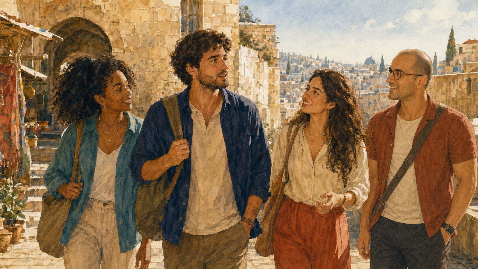 Ron and Gal exploring Jerusalem with friends